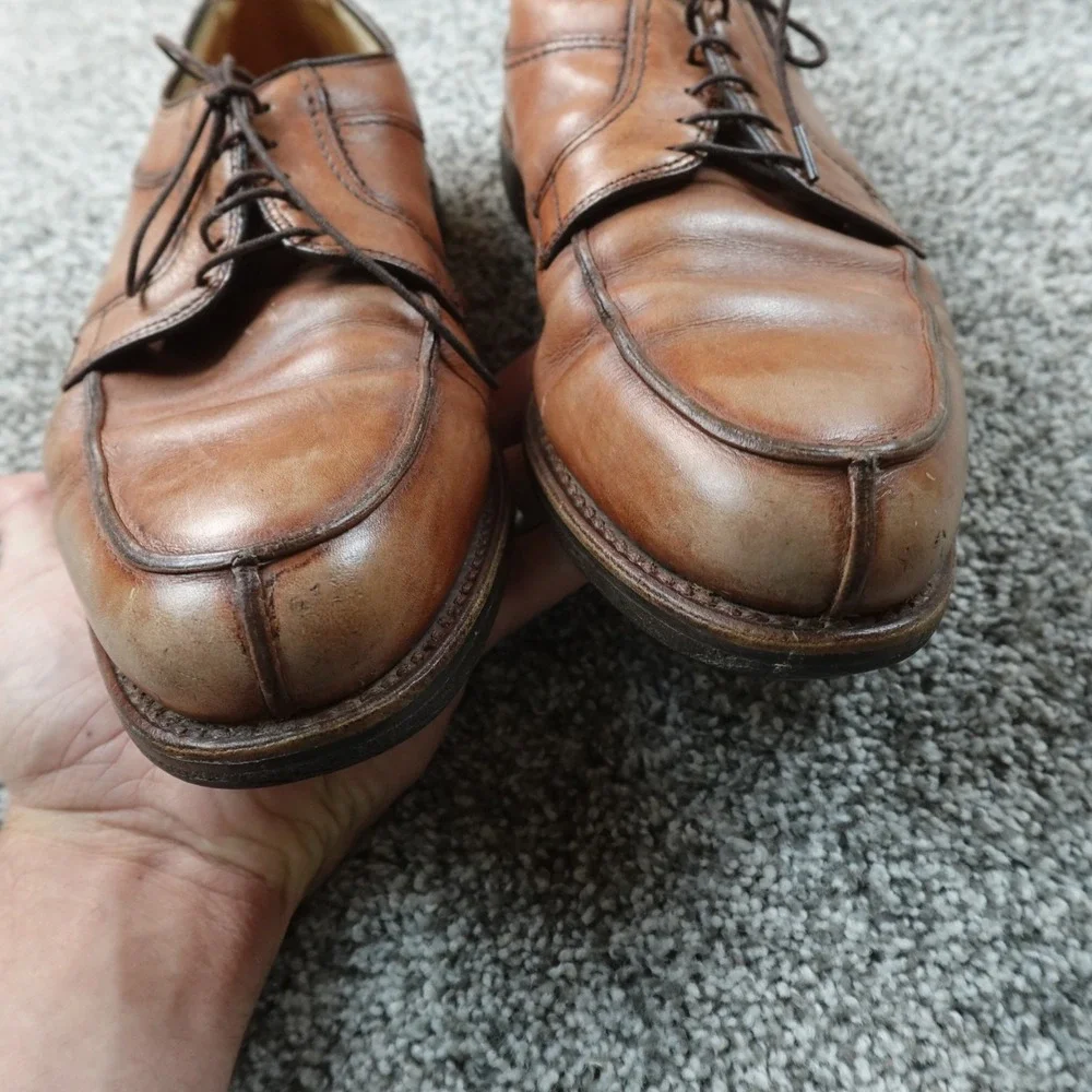 Allen Edmonds Becker Shoes Mens 10D Brown Burnished Cap Toe Pebble Calf Oxford